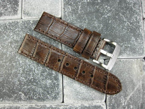 22mm BIG CROCO Leather Strap Antique Brown Thick Watch Band Brown for PANERAI - Picture 4 of 11