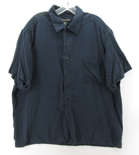 VINTAGE Structure Shirt Men XL Blue Silk Button Down Pocket Camp Breathable 90s