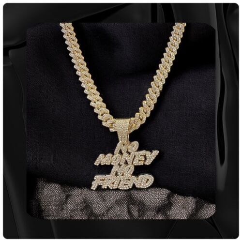 "Collar Hip Hop Cadena Circonita Cúbica Helada 26"" SIN DINERO SIN AMIGOS" - Imagen 2 de 12