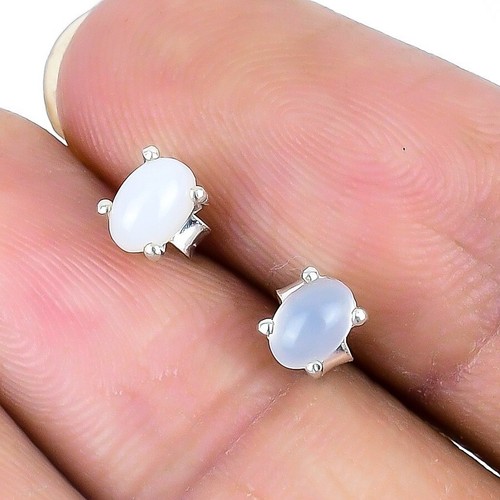 Natural Rainbow Moonstone Solid Sterling Silver Leverback Stud Post New Earrings - Picture 3 of 8
