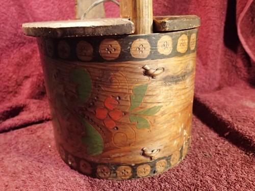 ANTIQUE 1800-s WELL DECORATED BENT WOOD BOX with LID FOLK ART SWEDEN SWEDISH - Picture 7 of 17
