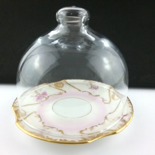 Limoges Butter Dish Clear Dome Pink Floral Gold Made France Gorgeous - Picture 1 of 9