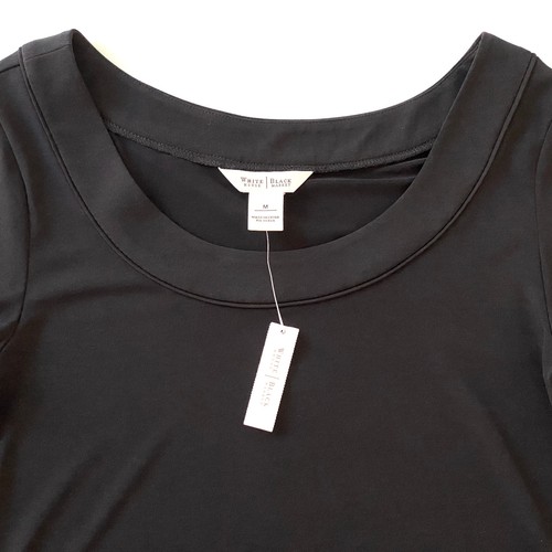 NWT White House Black Market Black Dress Size M Flounce Ruffle Hem 3/4 Sleeve - Picture 3 of 10