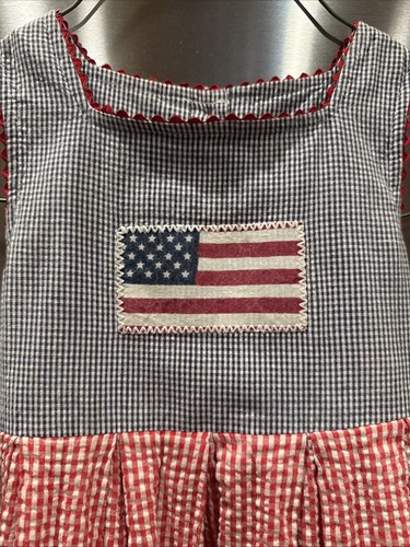 Vintage 100% Cottontail Plaid Gingham USA Flag Patriotic Sz 6 Dress - Picture 2 of 4