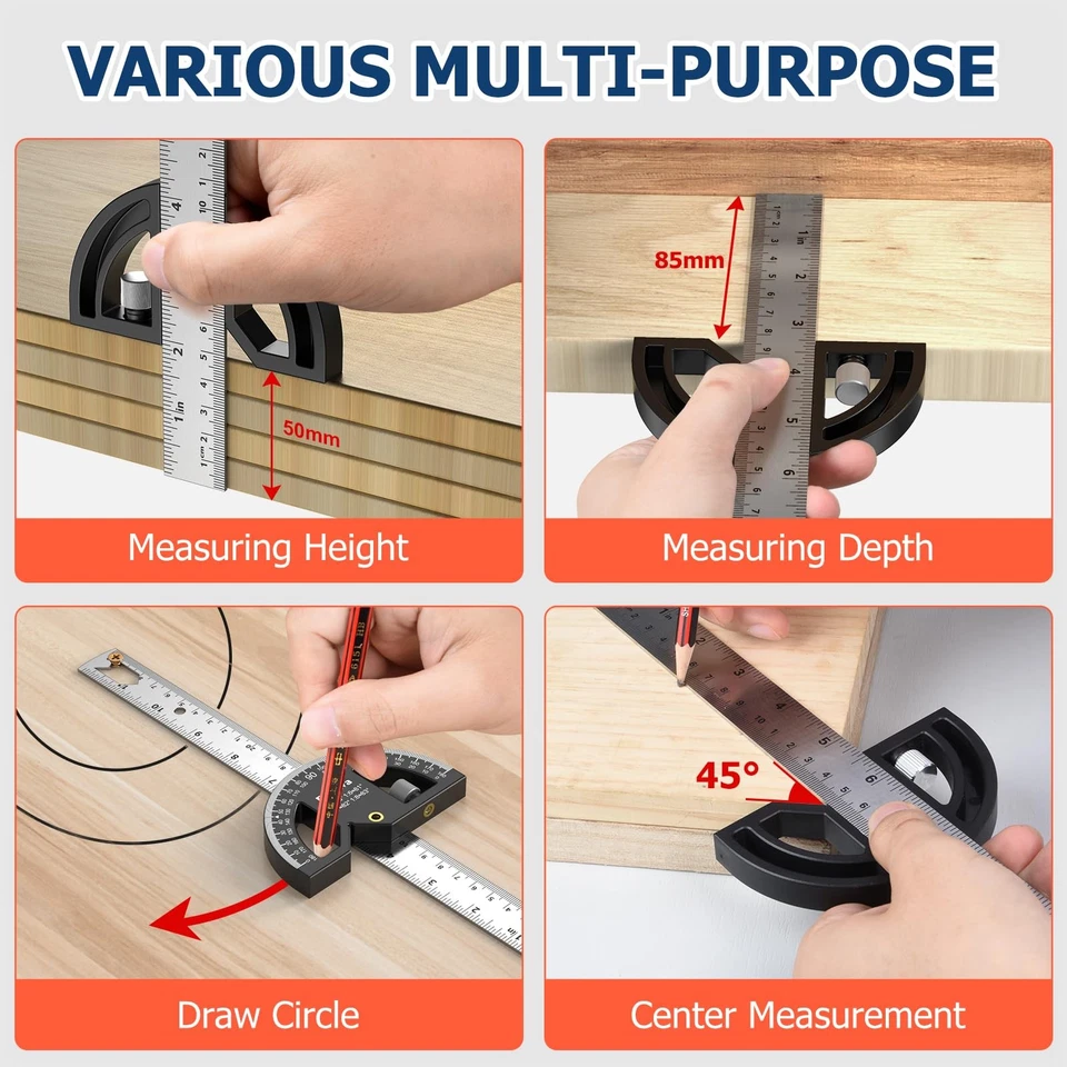 Goniometro Angolare 0-180° Acciaio Inox con Righello 30cm Strumento Essenziale - Immagine 4 di 4