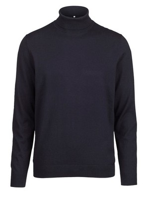 Marvelis Mens Roll Neck Jumper Casual Fit Merino Plain Navy