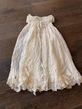 VTG Heirloom Infant Baptism Dress Lace Baby Ivory White Christening Gown 3-6M