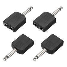 4 Pcs TS6.35mm Male to 2x6.35mm Female Connector Nickel Plating Adapter