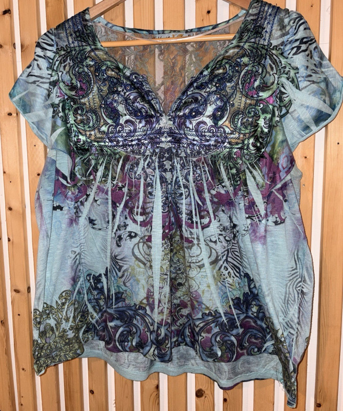 Y2K 90s Babydoll Womens XL Blue Purple Whimsy Fairy Embellished Lace Back