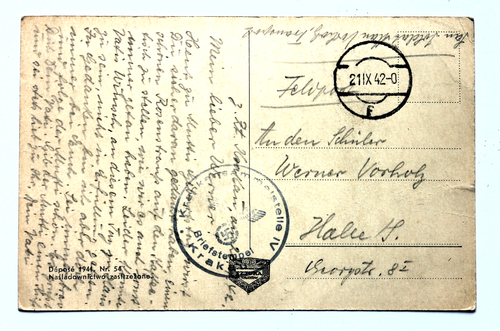 Feldpost AK 1942 Krakau Krakow Polen Krankensammelstelle IV. nach Halle Saale