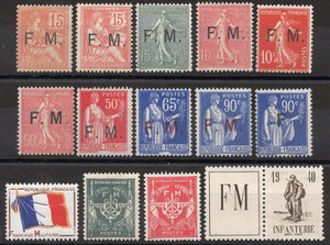 FRANCE FRANCHISE MILITAIRE YVERT 1-13 " SERIE 14 TIMBRES 1901-1964" NEUFS TB-TTB