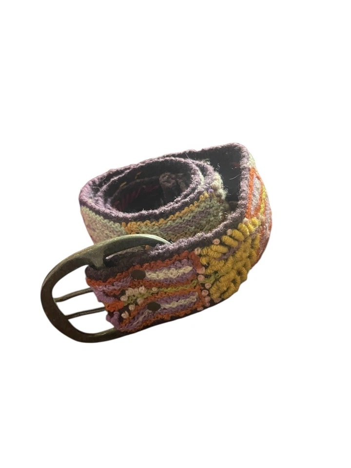 Cinturón de Lana Jenny Krauss Verde Oscuro Multicolor Floral Bordado Talla L Foto 2 de 4