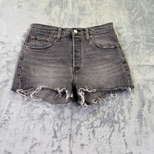 Levis 501 Original High Rise Cut Off Denim Shorts Gray Button Fly Size 28