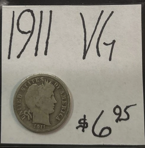 1911 Barber Silver Dime (VG) Very Good Condition! ENN Coins
