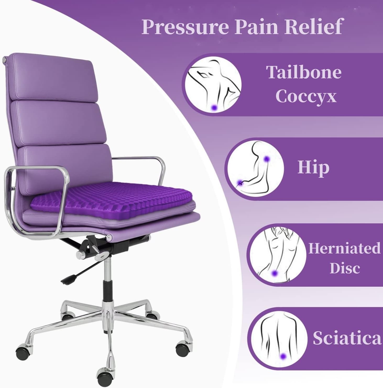 Gel Seat Cushion for Long Sitting, Double Thick Office Desk Large, Purple 