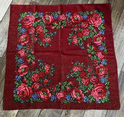 Vintage Damen Reine Schurwolle Blumen Halstuch Quadrat Schal Hand Siebdruck - Bild 1 von 2