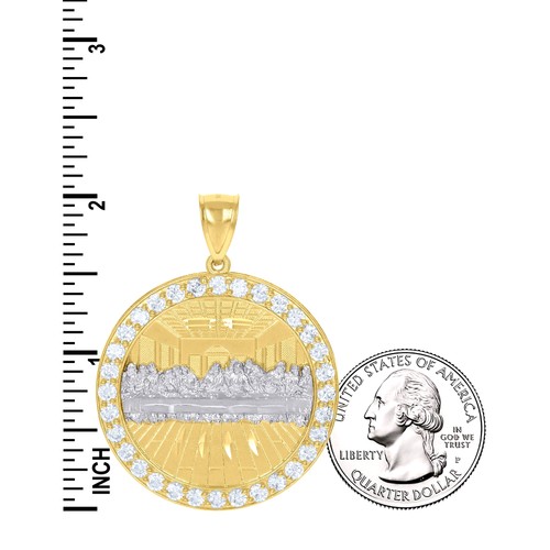 10kt Two-Tone Gold Mens CZ Medallion Last Supper Religious Charm Pendant - Bild 4 von 5