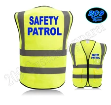 SAFETY PATROL Hi-Vis Work Vest Reflective Strips W/Pockets Zipper ANSI Approved