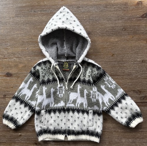 Tejidos Ruminahui Green White KnitAlpaca Hoodie Zip Sweater Jacket Unisex Kids 4 - Picture 1 of 7