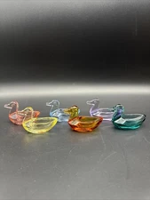 Vintage Art Deco Crystal Glass Rainbow Duck Salt Cellar Set UV Rare