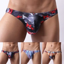 Calzoncillos de tiro bajo sexy para hombre Bikini Ropa interior estampada U Bolsa convexa Calzoncillos
