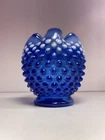 Fenton Art Glass ~ Blue Vase with White Highlights ~ Ruffled Edge
