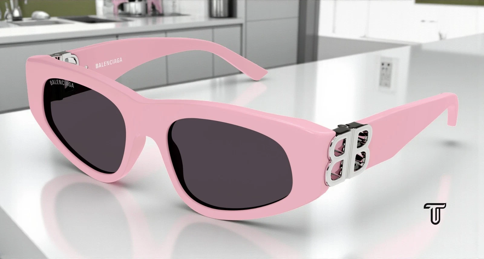 BALENCIAGA BB0095S 013 Cat Eye Pink Silver Grey 53 mm Women's Sunglasses OBI 02