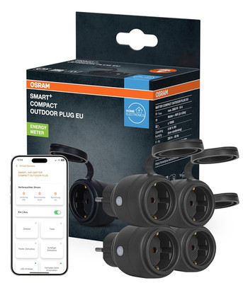 OSRAM SMART+ Wifi Matter Outdoor Plug Außensteckdose, 3680W, 16A, IP44, Schwarz,