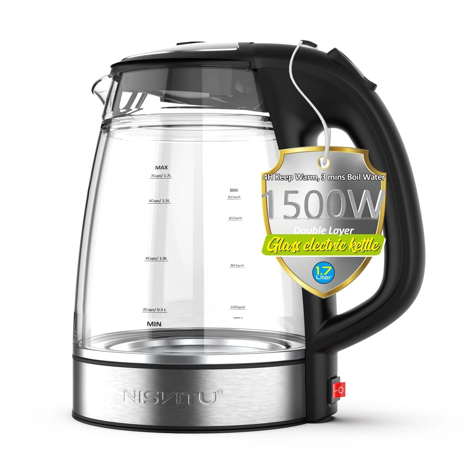 Glass & Stainless Steel Cordless Electric kettle for boiling water, Hot water...