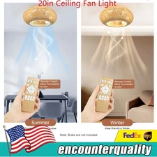20" Farmhouse Boho Rattan Woven Bamboo Ceiling Fan with Light & Remote Control !