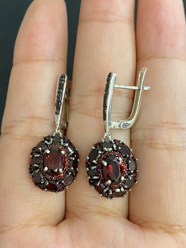 NATURAL GARNET 7X5,4X3 GARNET DIAMOND CUT STERLING SILVER 925 EARRING - 第 5/5 張圖片