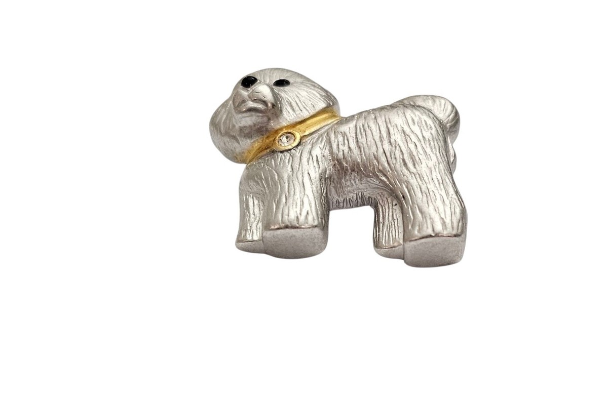Premier Designs Rhinestone Collar Bichon Frise Dog Brooch Pin, Signed View 6