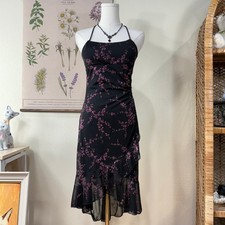 90s Y2k Floral Glitter Asymmetric Halter Dress Dark Fairy Whimsy Whimsigoth S