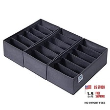 3 Pack Sock Underwear Drawer Organizer Dividers, Non-Woven Fabric 6 Cells Gray