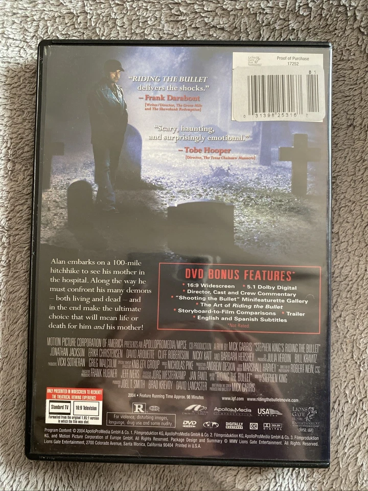 Riding The Bullet Stephen King (DVD, 2004) Widescreen - Image 2 of 2