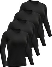 4 Pack Women s Long Sleeve Basic Shirts Crew Neck Slim Fitted Medium, 4 Black