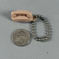 Vintage 60s The Princess Phone Rotary Pink Mini Charm Keychain Key Ring #55689