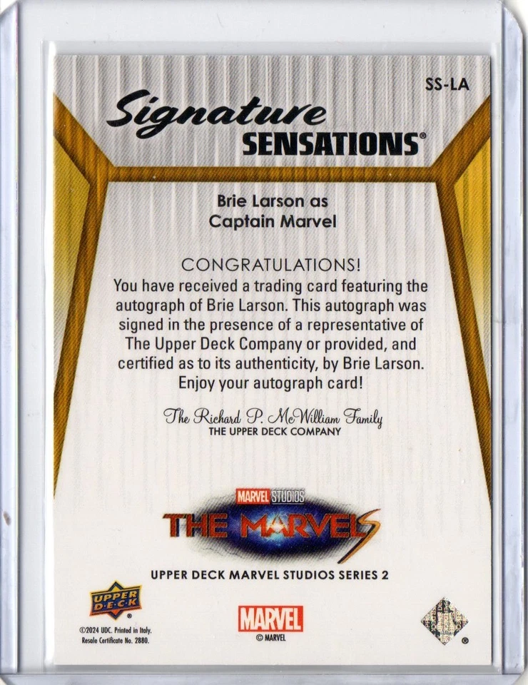 2024 UD BRIE LARSON CAPITÁN MARVEL STUDIOS SERIE 2 FIRMA SENSACIONES AUTO SP Foto 2 de 2
