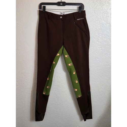 Buckwild Reithose Reitsport Reithose braun grün Pferdedruck Reißverschlusstasche