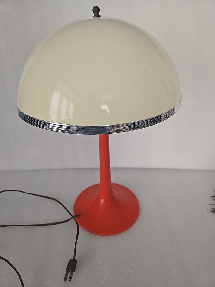 A genuine 1960s plastic mushroom lamp — the quintessential MCM pop-art shape in original vintage form.