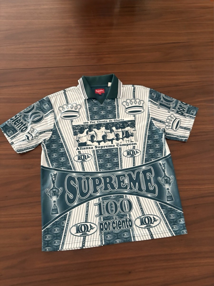 NWT Supreme Por Ciento Logo Print Soccer Jersey Green Men's S FW22
