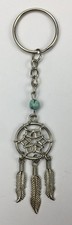 Dreamcatcher Keychain with Turquoise Bead Silver Tone Feather Charms