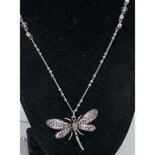 J Jill Dragonfly Pendant Necklace 32"+3" Ext NWT Silver Tone Sparkle
