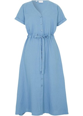 sommerliches Kleid aus leichtem Leinen-Mix Gr. 38 Graublau Damen Maxikleid Neu
