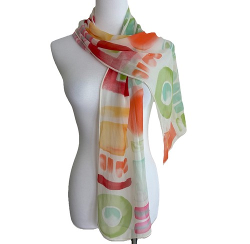 Echo 100% Seide Schal Vintage Geometrisch Abstrakt Aquarell Druck Mehrfarbig - Bild 2 von 8