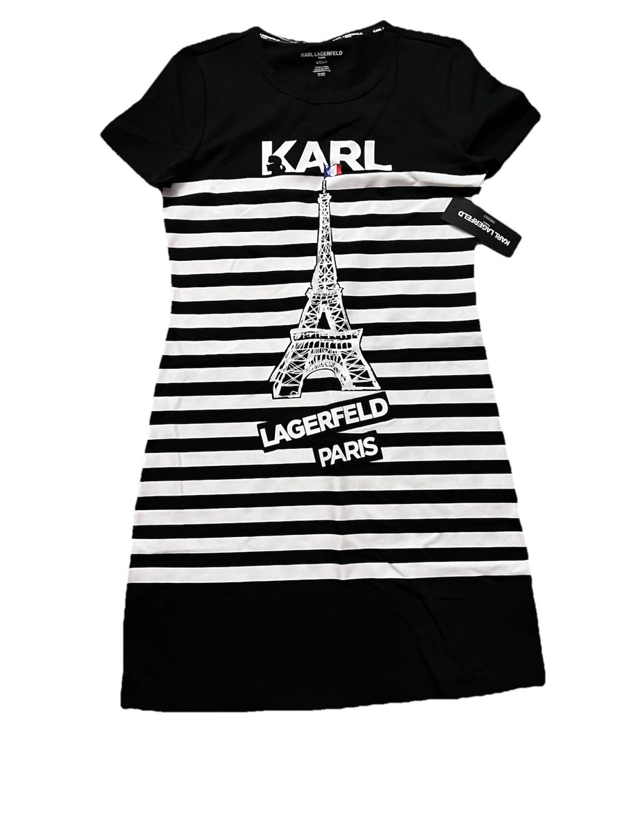 KARL LAGERFELD Black Striped Eiffel Tower Paris T-Shirt