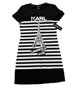 karl lagerfeld paris t shirt dress Karl Lagerfeld Striped Eiffel Tower Tee Dress - Black