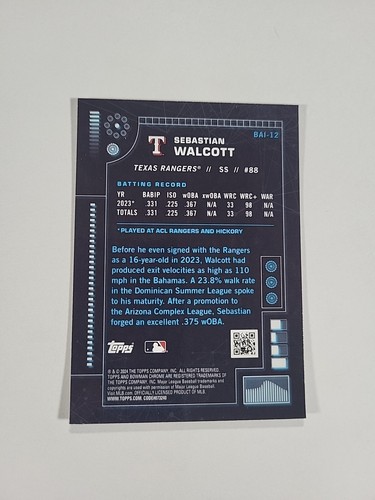 2024 Bowman #BAI-12 Sebastian Walcott Bowman A.I. - Picture 2 of 2