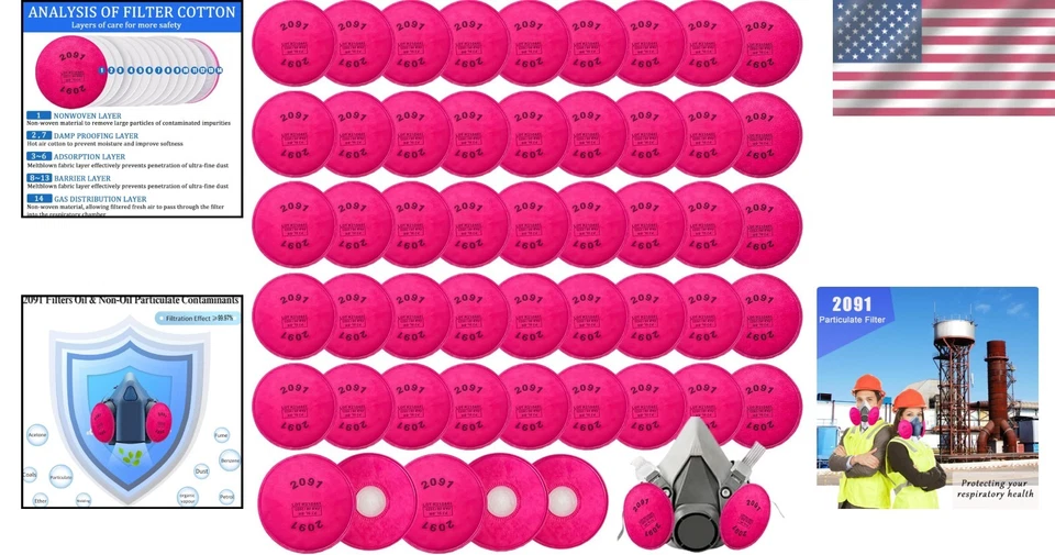 25-Pack 2091 Filters with 14 Layers for Enhanced Respiratory Protection - Pink - Image 2 of 4
