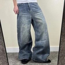 Y2K Super Baggy Distressed Faded Wide Leg Jeans Grunge Skater JNCO Style 30x30